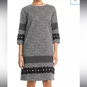 Caroline Rose Daisy Dot Jacquard Dress Ivory/Black SZ XL NEW